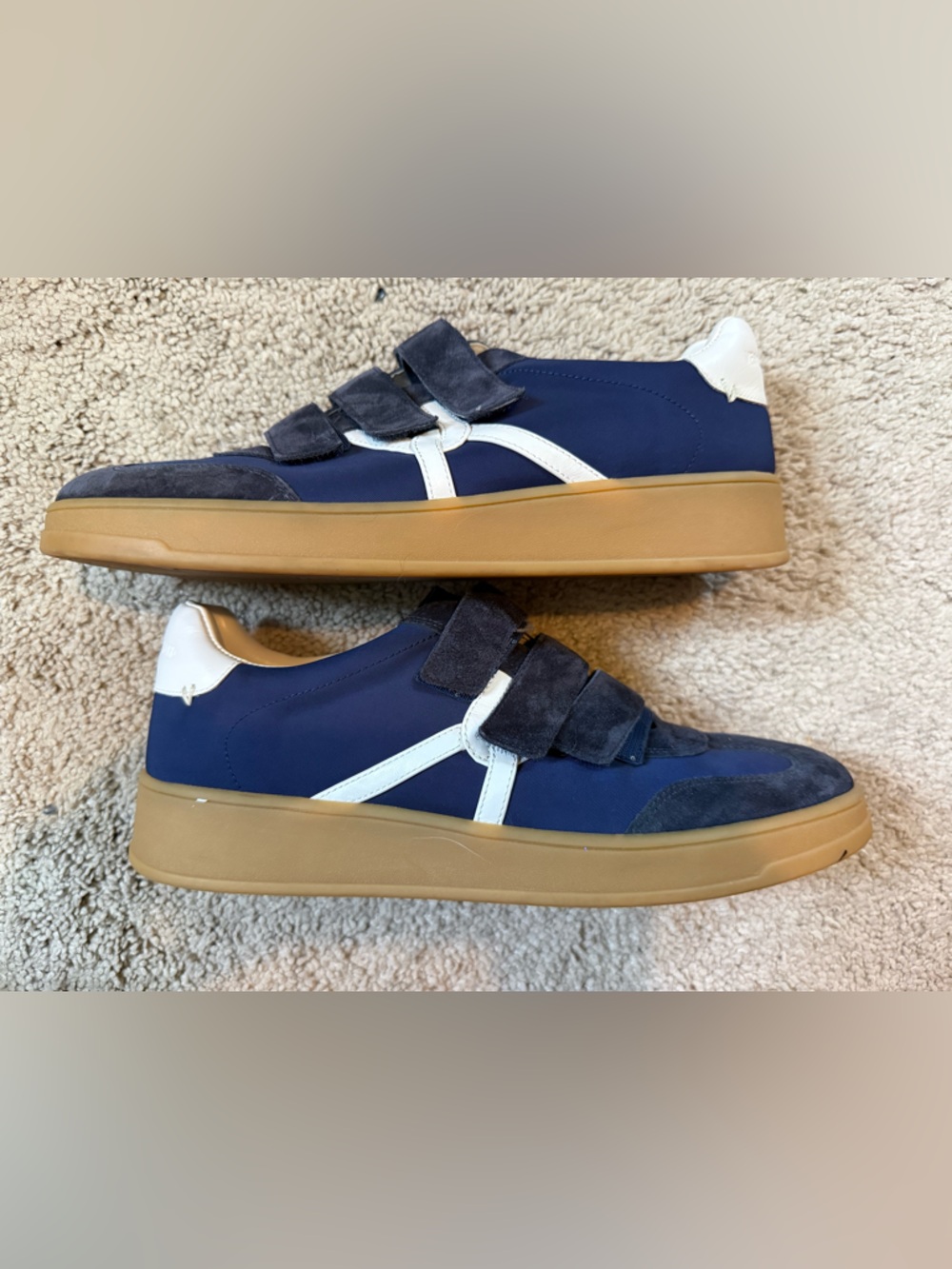 Veronica Beard Reagan Navy Blue White & Tan Sneakers